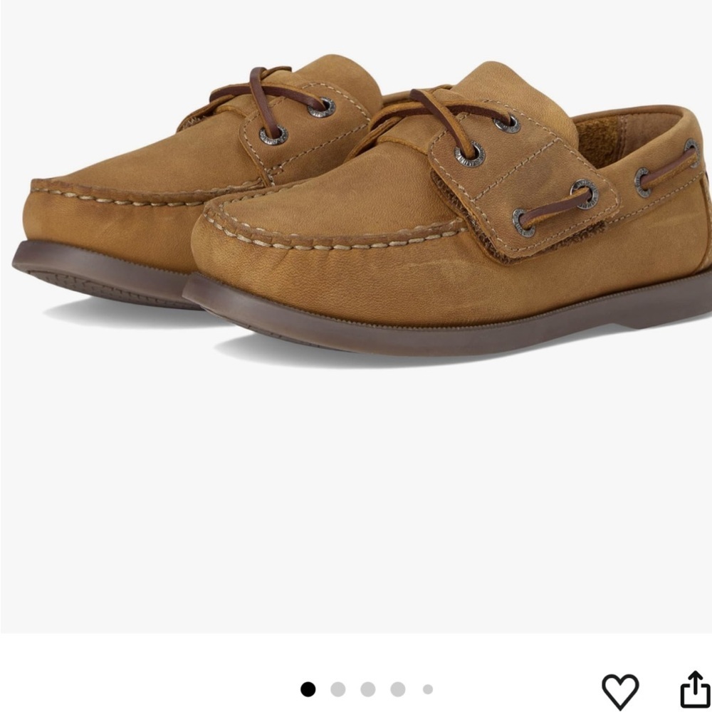 Johnston & Murphy Kids Boat Shoes Tan Leather Hook & Loop Moc Toe Boys Sz 6 NWT